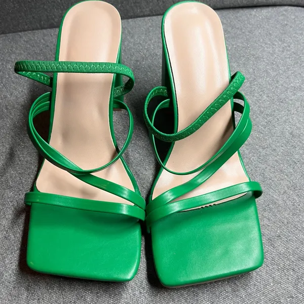 Unbranded Heeled Sandals‎ Strappy Square Toe Block Heel Size 7.5 Green - Image 3