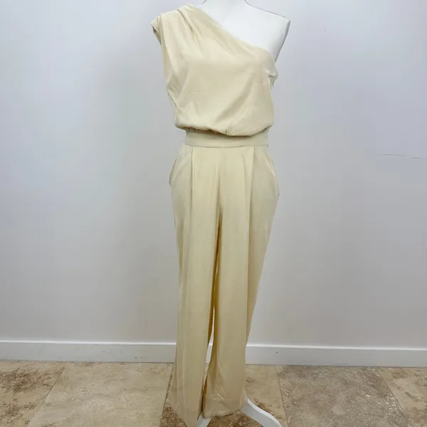 Free People Avery One Shoulder Jumpsuit Wide Leg Pockets Cream Ivory US 4 NWT - Image 6