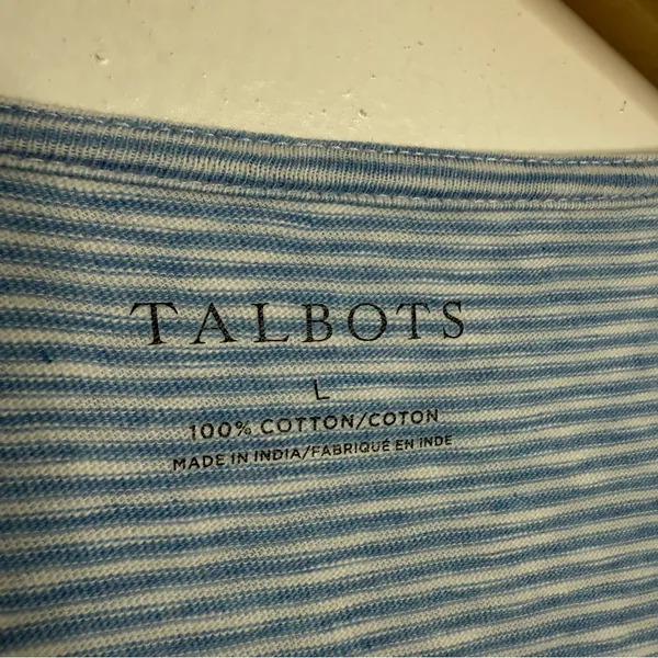 Talbots Cotton Tunic Beaded Neckline White/Blue Striped Large‎ Coastal Casual - Image 8