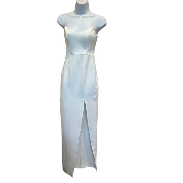 Superdown White Strapless Maxi Dress XS Side Slit Ryleigh Gown Revolve $88 NEW - Image 4