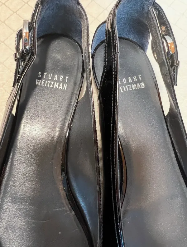 STUART WEITZMAN 8 M Chitchat Black Patent Leather Peep Toe Ballet Flats - Image 4