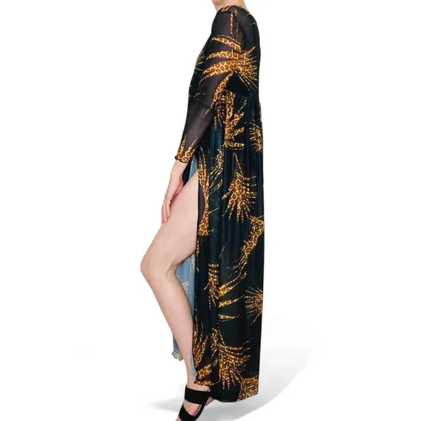 Black & Brown Animal Cheetah Print Sheer Swim Cover Maxi Dress - Image 4