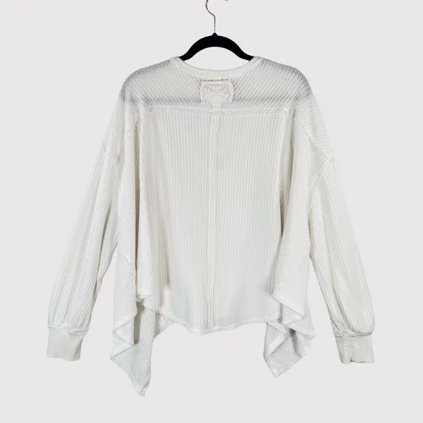 We The Free Womens Top White Coraline Thermal V Neck Waffle Knit Oversized XS - Image 3