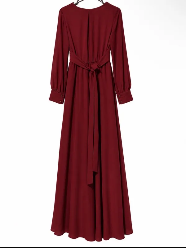 Baltic Born Lydia Burgundy Criss Cross Top Maxi Dress With Tie Sash Waist - Image 3