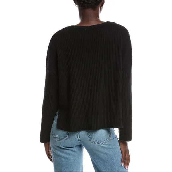 Project Social T NWT Getaway Notch Neck Sweater Ribbed Pullover Black Size Small - Image 2