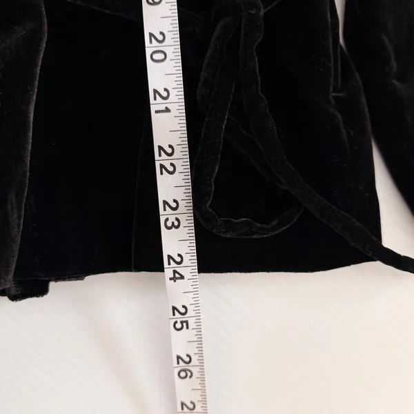 J. Crew Black Velvet Faux‎ Wrap Long Sleeve Tie Waist Blouse Size 10 - Image 6