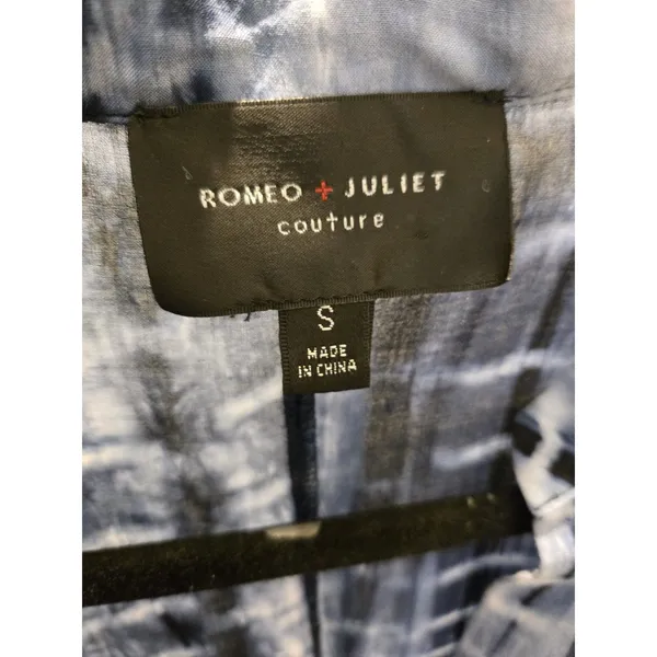 Romeo + Juliet Couture S Tie Dye Crochet Trim Mini Dress Womens Blue Boho V-Neck - Image 2