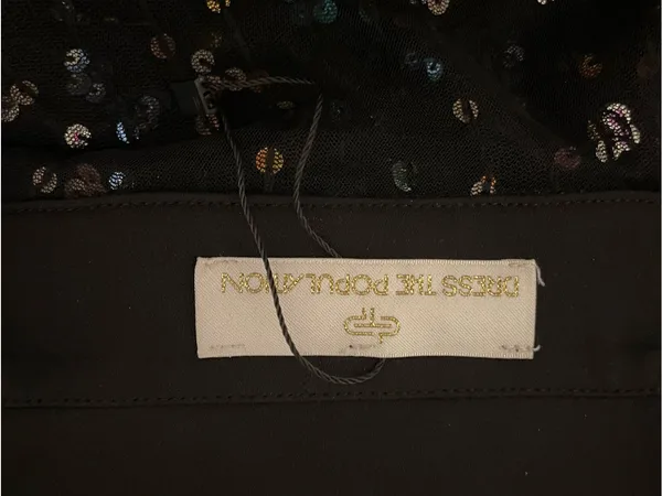 Dress the Population Black Sequin Collared Midi Dress Multicolor Button Down XS - Image 6