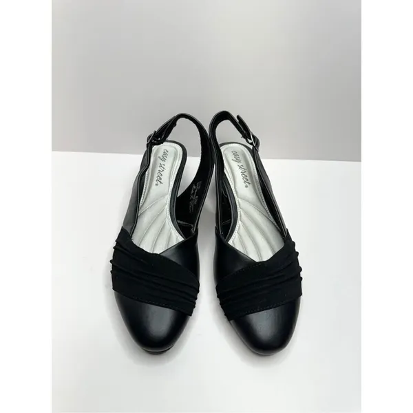 Easy Street Black Slingback Pumps Pleated Low‎ Block Heel Shoes 6.5 - Image 5