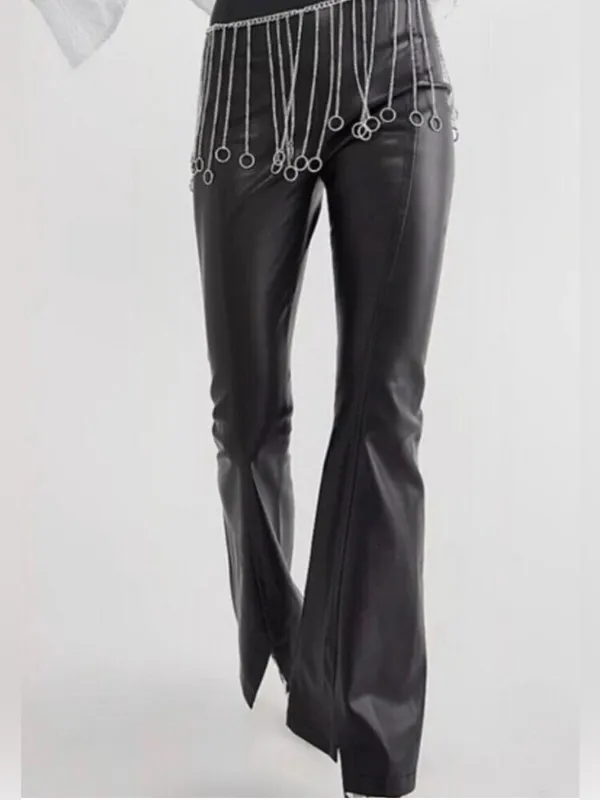Free People Real Deal Slit Pants Size 28 Black Faux Leather Flare Boho NEW - Image 3