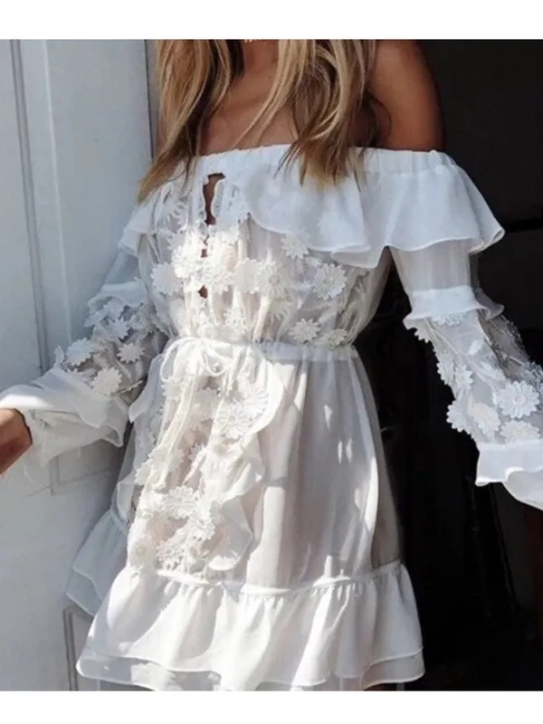For Love & Lemons Bridal Carolina Daisy Off The Shoulder Mini Dress size Medium - Image 2