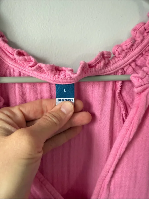 Old Navy Cotton Short Sleeve Split Neck Pink Summer Swing Dress Mini Dress L - Image 4