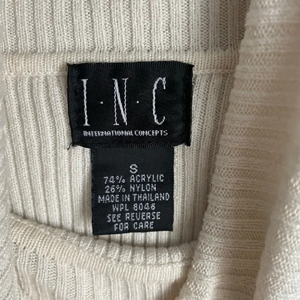 I.N.C. Cream Ribbed‎ Turtleneck Minimalist Neutral Basic Wardrobe Staple size S - Image 3