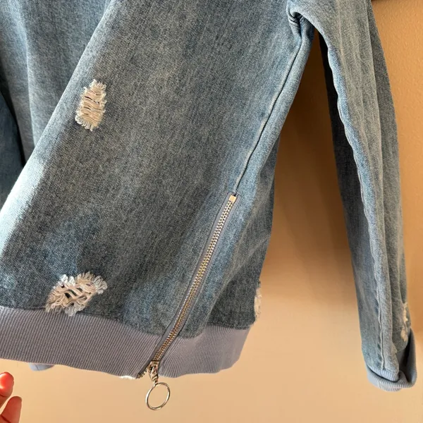 FATE‎ Distressed Denim Sweatshirt, Size large Blue - Image 2