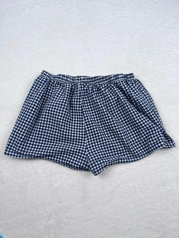 Women’s Gingham Boxer Shorts Navy White Elastic Waist Size XL - Image 3