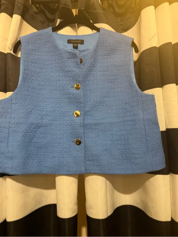 Ann Taylor Factory Sky Blue Bouclé Button Vest - Image 5