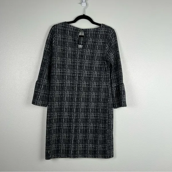 BANANA‎ Republic Tartan Bell Sleeve Dress Gray Sz 6 - Image 6