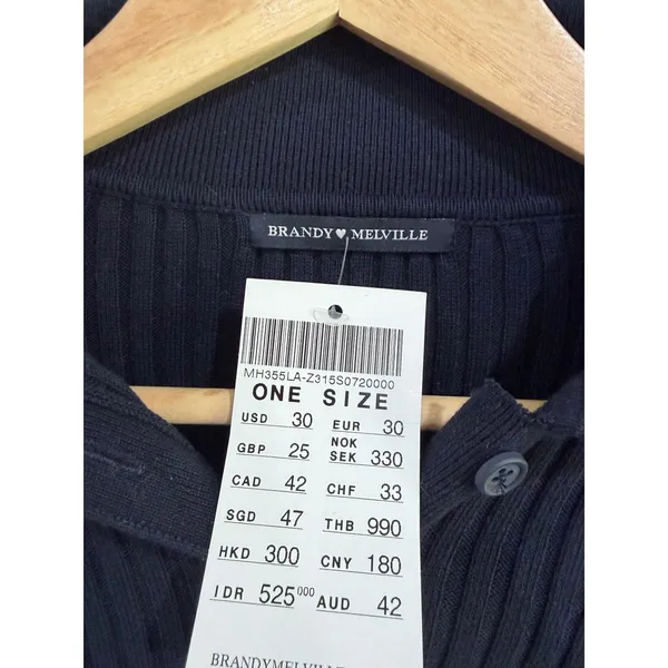 Brandy Melville Navy Blue Ribbed Knit Collared Button Down Cardigan Preppy OS - Image 4