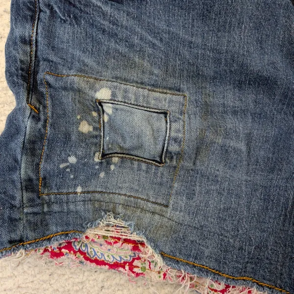 Pilcro Anthropologie The Signature High Rise Shorts Blue Distressed Patchwork 31 - Image 4