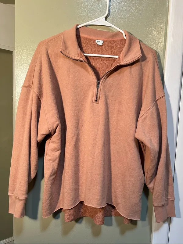 Aerie Womens Size Small Sunday Soft Quarter Zip Sweatshirt Tan Terry Cloth Lined - Image 3