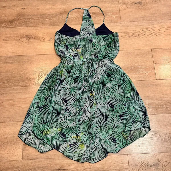 Speechless Tropical Leaf Print Halter Dress‎ Navy Green Size Medium M - Image 2