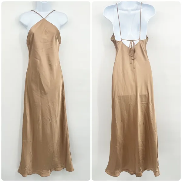 Billy J Womens Chiara‎ Satin Halter Bridesmaid Slip Maxi Bridesmaid Dress Size 8 - Image 3