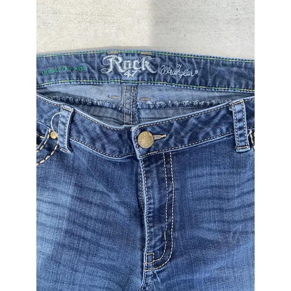 Rock 47 by Wrangler Women’s 11/12 Bootcut Jeans 33x34 Blue Rhinestone Pockets - Image 7