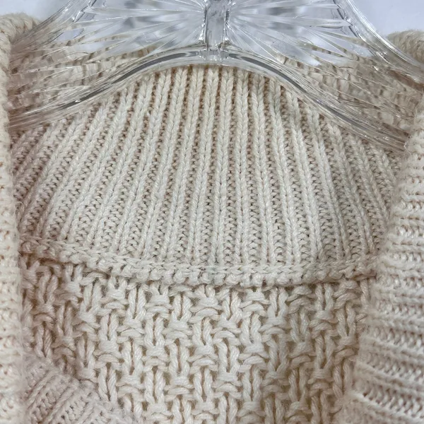 Cream Cable Knit Mock Neck Sweater Oversized Chunky Textured Pullover Ivory - Image 3