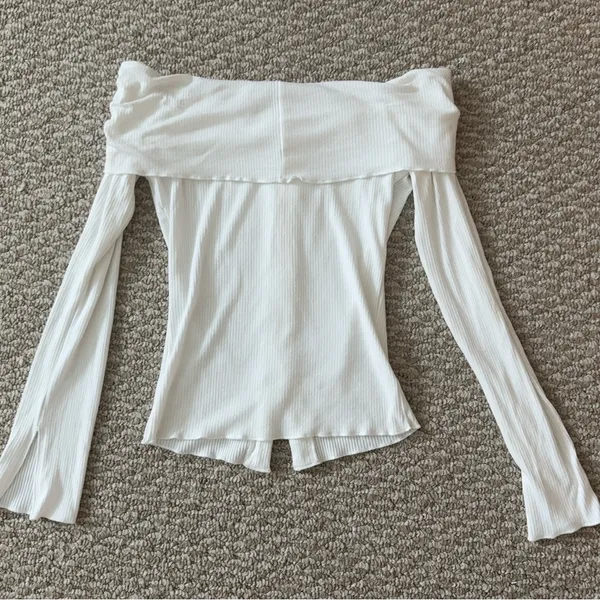 Princess Polly White Ribbed Off-Shoulder Top - Image 7