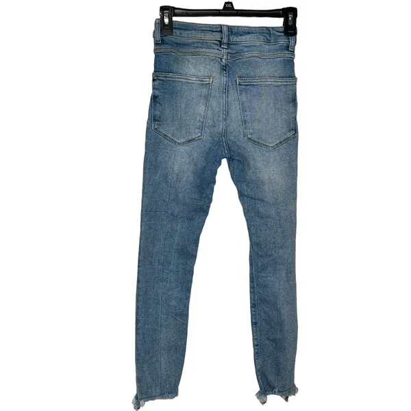 Zara Womens Jeans Mid-Rise Skinny Ankle Frayed Hem Stone Washed Denim‎ Blue 4 - Image 10