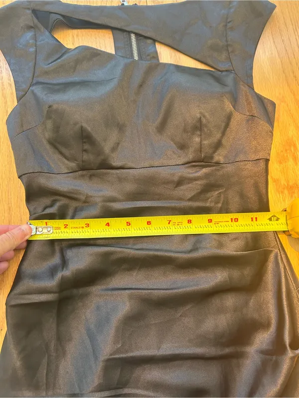 Hailey Logan Adrianna Papell Black Satin‎ Cutout Ruched Prom Party Dress Sz 3/4 - Image 12
