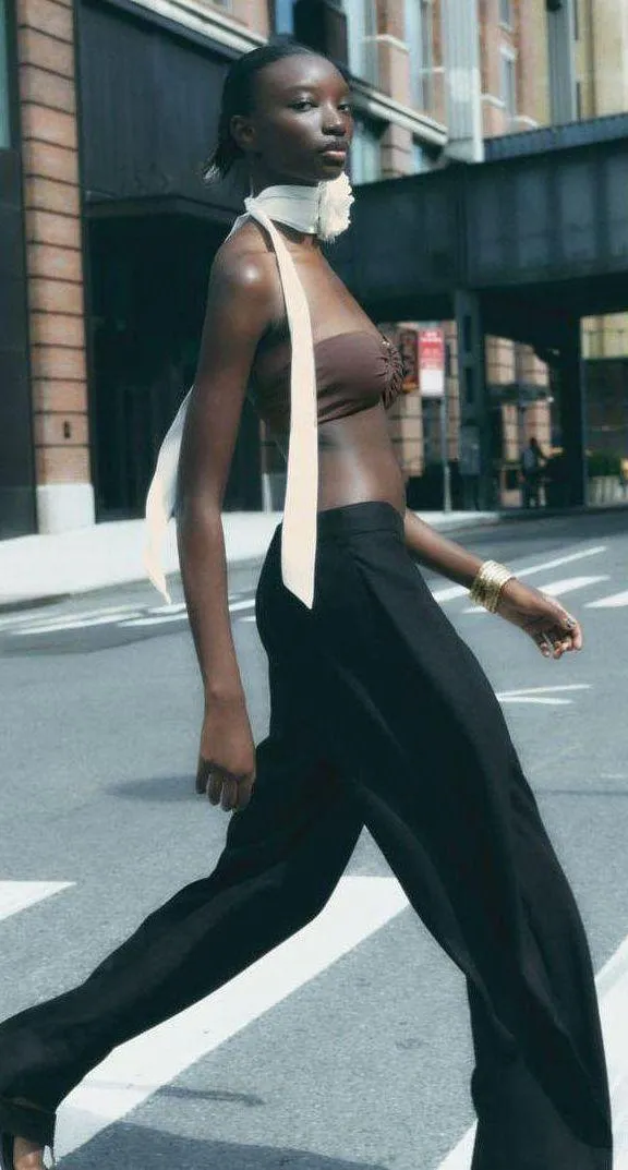 Black Velvet Suede Floral Neck Bow Tie Scarf Necklace - Image 4