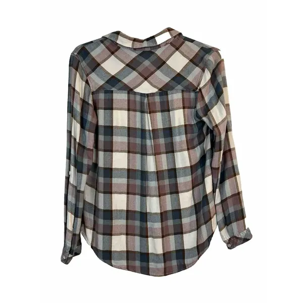 Altar'd State‎ Plaid Button Down Women Medium Brown Blue Plaid Flannel Style - Image 3