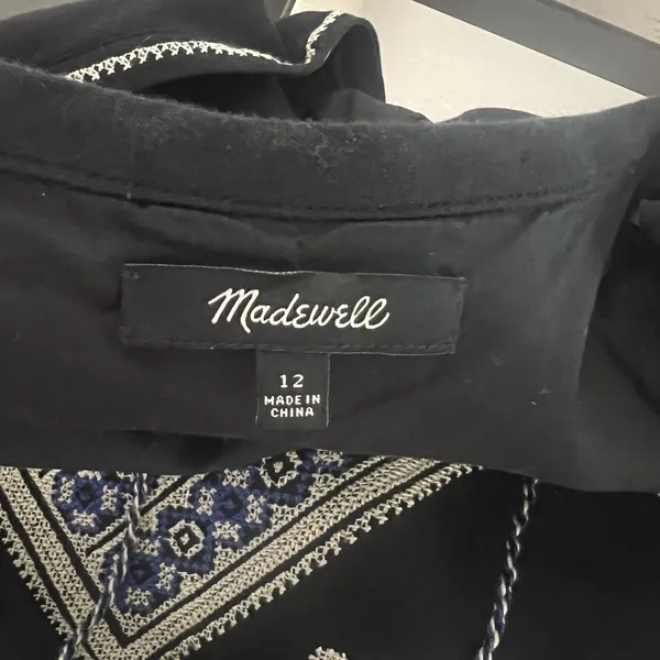 Madewell Suncoast Embroidered Shift Dress Women's Sz 12 Sleeveless Black Tassel - Image 12