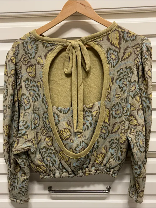 Free People Floral Puff-Sleeve Top in Cream, Yellow and Blue - Image 4
