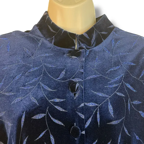 Another Thyme Blue Velvet Maxi Dress Glitter Leaf Pattern Vintage 18 Large 8 -10 - Image 3