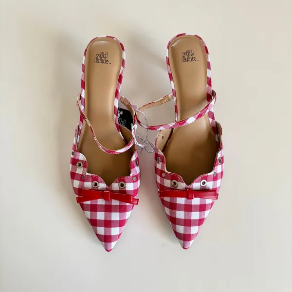 Wild Fable Lysandra Gingham Eyelet Kitten Heels Women's 8 Red & White NWT - Image 2