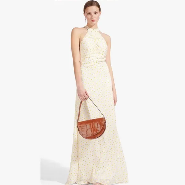 NWOT STAUD Coastal Daisy Ruched Halter Maxi Dress in Yellow - Image 4
