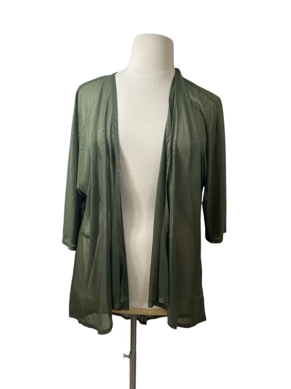LuLaRoe Lindsay Olive Green Sheer Open-Front Kimono Cardigan Topper Duster - Image 2
