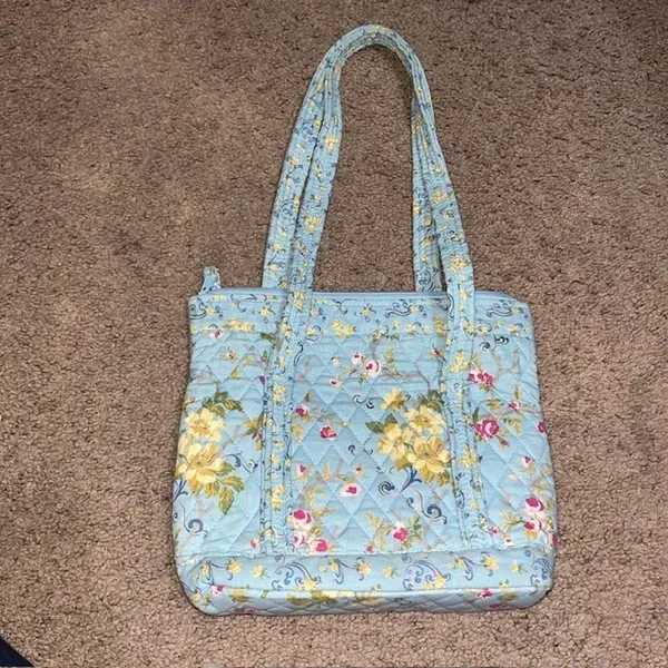 Floral‎ Quilted Mini Tote Bag Cotton Cottagecore Shabby Chic Prairie Blue Small - Image 5