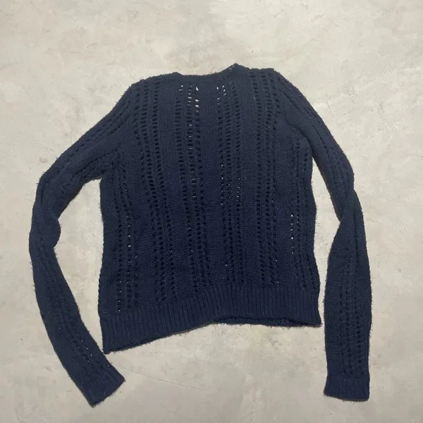 Y2K Babydoll Abercrombie Fitch Women's SZ L Navy Sweater Indie Sleaze Knit VTG - Image 6