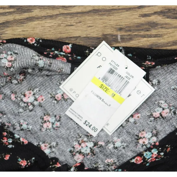 NWT Polly & Esther Juniors Knit Ribbed Tunic Tie Front Shirt Top Black Multi M - Image 3