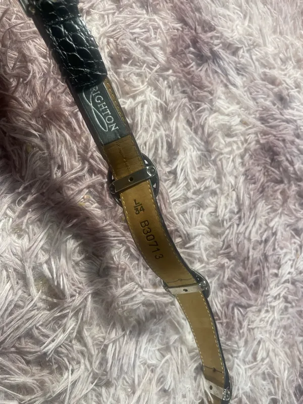 Brighton Black Patent Leather Thin Belt with Silver Hardware - Image 5
