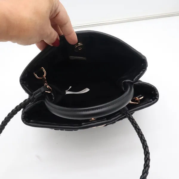 A New Day Black Woven Vegan Leather Crossbody Bag Gold Hardware Braided Strap - Image 7