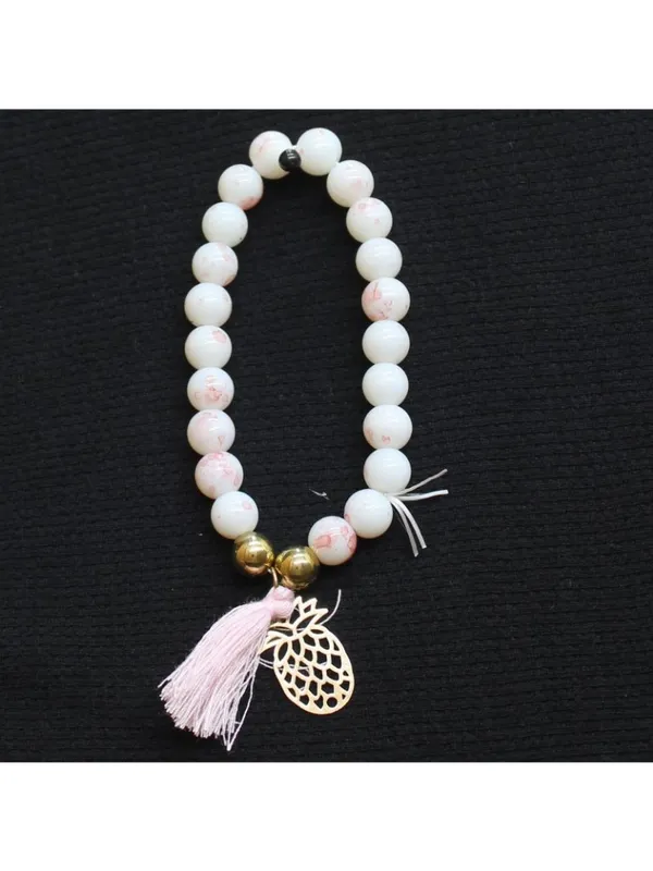 NEW Beaded Pineapple Turtle Seashell Beach Bracelet Set Gold / Pink / White - Image 3