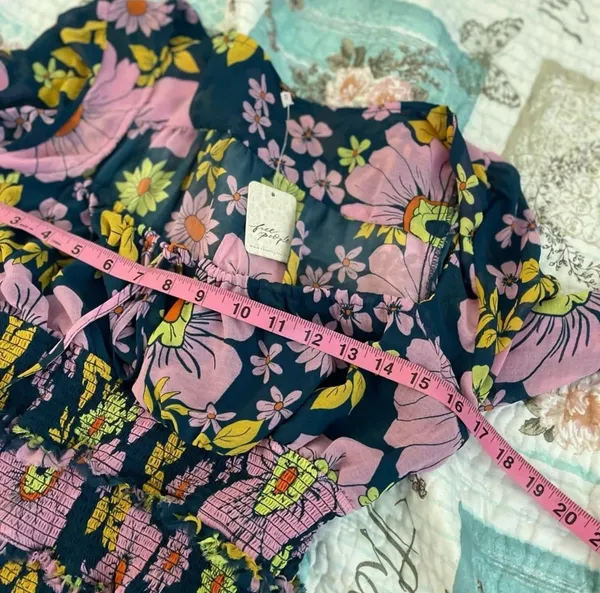 Free People Balconette Floral Smocked Peasant Top NWT Boho Long Sleeves - Image 4