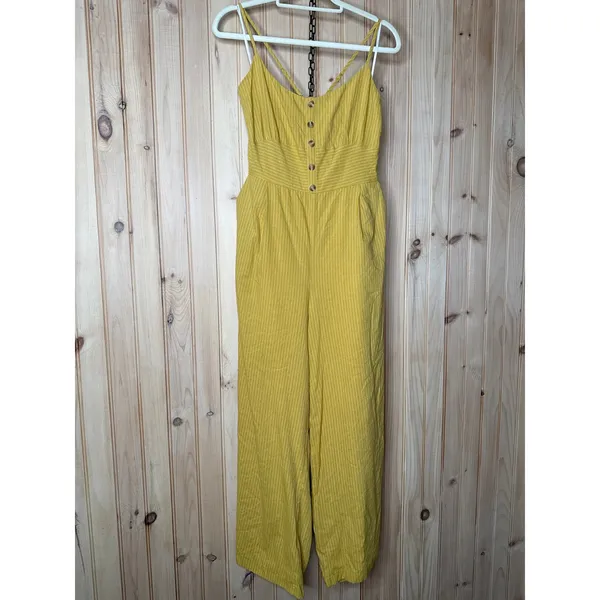 NWT Lulus Coastal Air Mustard Yellow Striped Tie-Back Culotte Jumpsuit Sz XL - Image 2