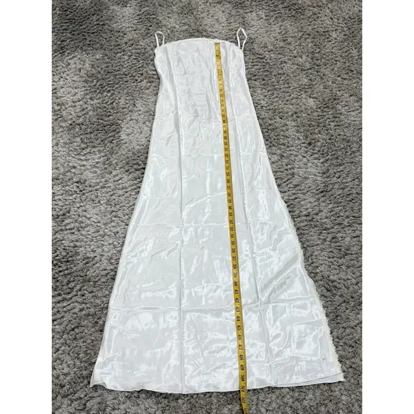 White Satin Lace Slip Dress Backless Strappy Maxi Nightgown Women’s Size S⁠ - Image 11