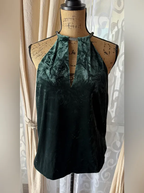 Veronica Beard Kusumi Velvet Halter Top in Emerald Green - Image 2