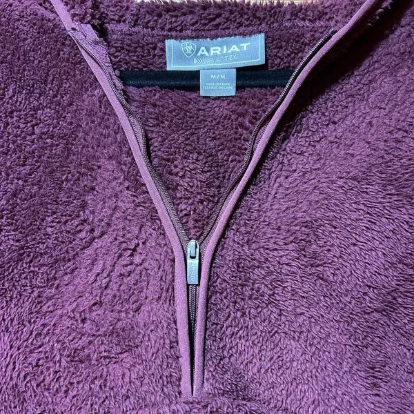 Ariat Womens Maroon Berber Sherpa Hoodie Sweatshirt Jacket Size Medium Cozy Warm - Image 6